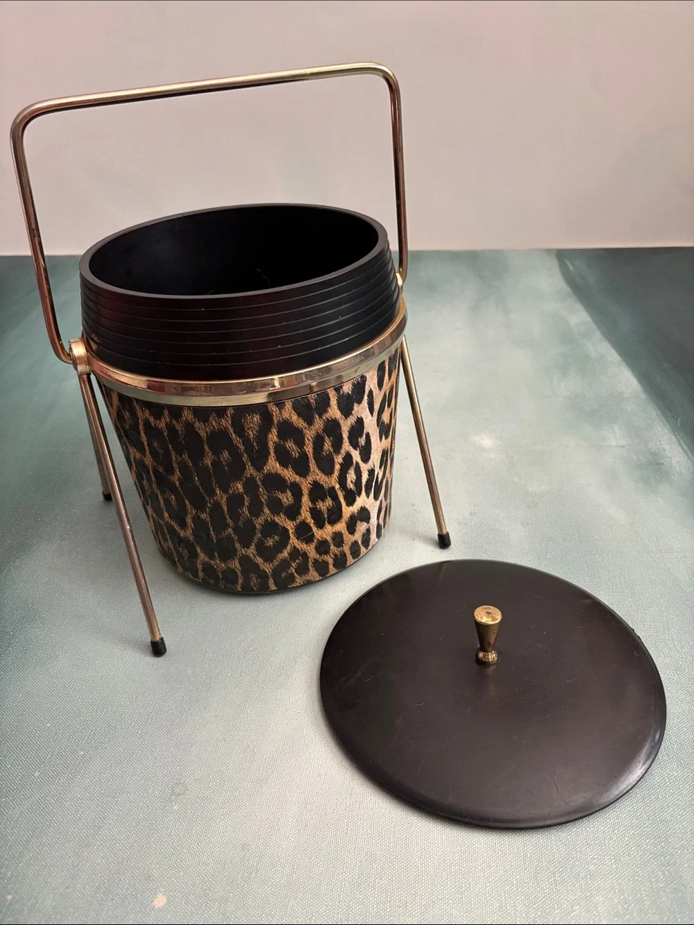 Vintage MCM Leopard Print Ice Bucket with Lid